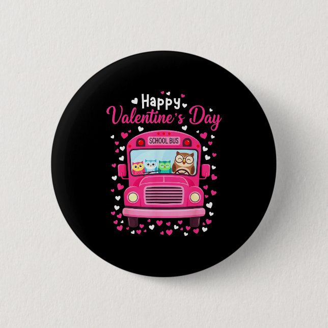 Lustige Eulen Schulbusfahrer Frohen ValentinstagF Button (Vorderseite)