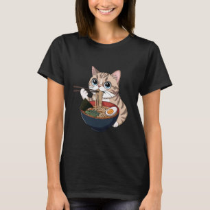 Lustige Exotisch Kurzhaar Katze isst Ramen-Nudeln T-Shirt