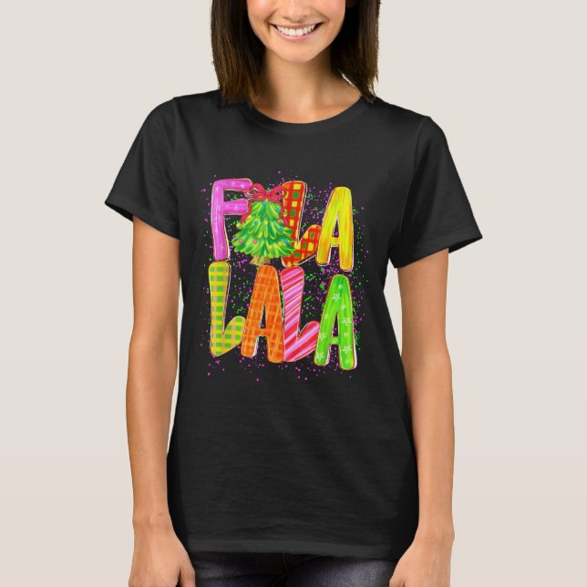 Lustige Fa La La Kokette Schleife Karierte Weihnac T-Shirt (Vorderseite)