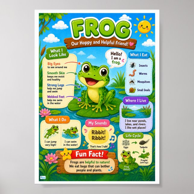 Lustige Fakten über Frösche für Kinder Poster (Vorne)