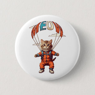 Lustige Fallschirmspringende Katze Button