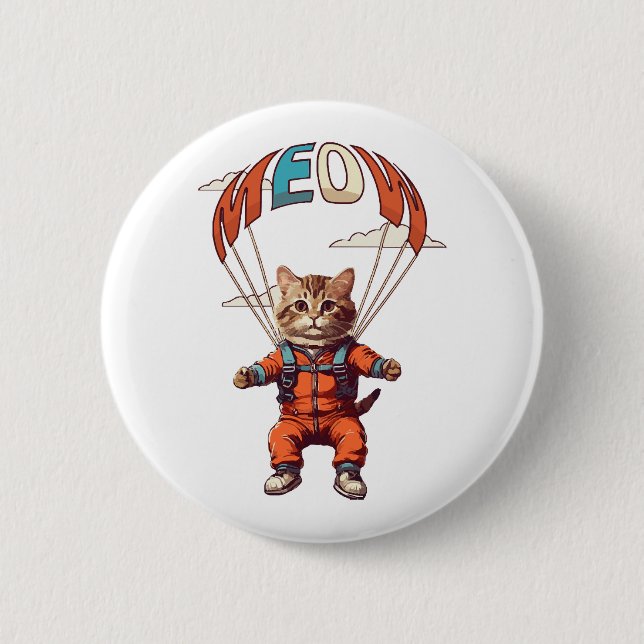 Lustige Fallschirmspringende Katze Button (Vorderseite)