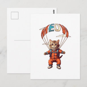 Lustige Fallschirmspringende Katze Postkarte