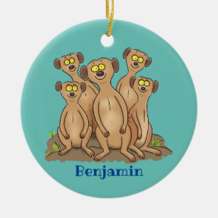 Lustige Familienillustration eines Erdmännchens im Keramik Ornament