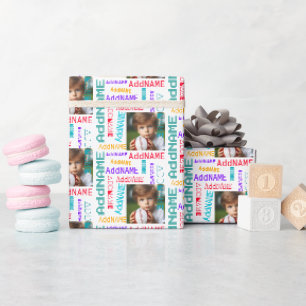 Lustige farbenfrohe Fotos und 7 Buchstaben Kinder Geschenkpapier