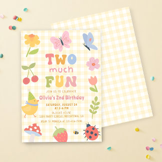 Lustige farbenfrohe Gingham-Girl-Einladung zum 2. Einladung