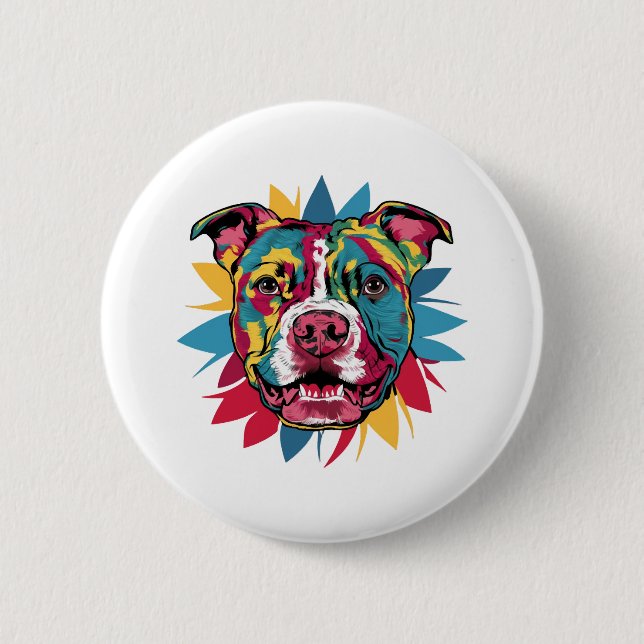 lustige, farbenfrohe Hundekugel Button (Vorderseite)