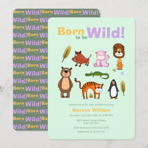 Lustige Farbige Geboren um Wild zu Sein Safari Bab Einladung