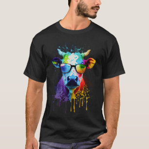 Lustige Farbklecks-Kuh mit Sonnenbrille Niedliche T-Shirt
