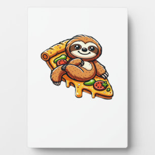 Lustige Faultier essen Pizza, Kawaii Tierliebhaber Fotoplatte
