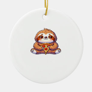 Lustige Faultier-Pizza essend, Kawaii-Tierliebhabe Keramik Ornament