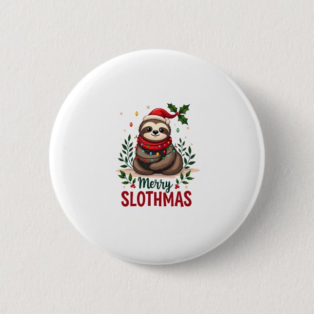 Lustige Faultier-Weihnachtslichter Fröhliche Fault Button (Vorderseite)