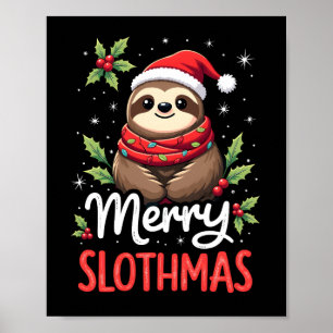 Lustige Faultier-Weihnachtslichter Fröhliche Fault Poster