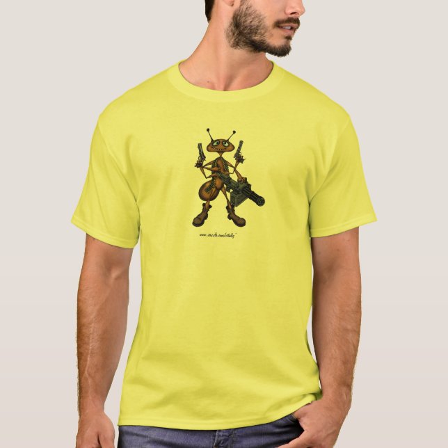 Lustige Feuerameise mit dem Gewehr-Cartoon, der T T-Shirt (Vorderseite)