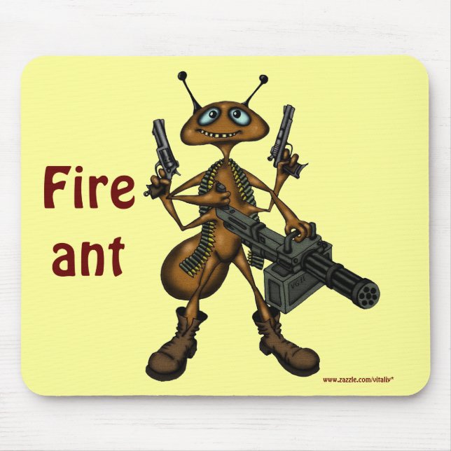 Lustige Feuerameise mit Gewehr-Cartoon-Kunst Mousepad (Vorne)