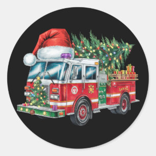 Lustige Feuerwehrmann Santa Hut Weihnachtsbaum Lic Runder Aufkleber