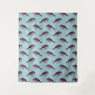 Lustige Fische mit extravagantem Eyelashes-Muster Wandteppich