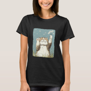 Lustige flauschige Katze mit fliegenden Löwenzahns T-Shirt