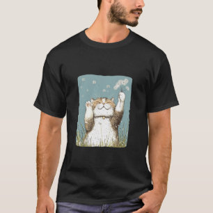 Lustige flauschige Katze mit fliegenden Löwenzahns T-Shirt
