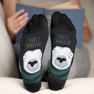 Lustige „Fleece Navidad“-Lama mit Streifen auf Bla Socken