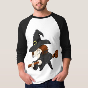 Lustige fliegende Hexe isoliert auf Weiß T-Shirt