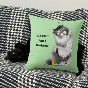 Lustige Fluffige Maine Coon Katze Grüner Humor Kissen
