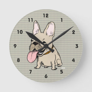 Lustige französische Bulldogge mit der enormen Runde Wanduhr