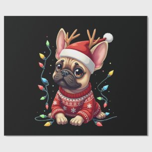 Lustige Französische Bulldogge Weihnachtslicht San Geschenkpapier