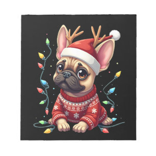Lustige Französische Bulldogge Weihnachtslicht San Notizblock