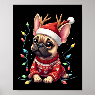 Lustige Französische Bulldogge Weihnachtslicht San Poster