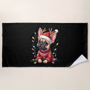 Lustige Französische Bulldogge Weihnachtslicht San Strandtuch