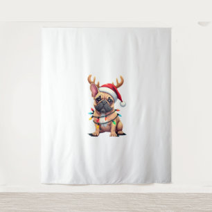 Lustige Französische Bulldogge Weihnachtslicht San Wandteppich