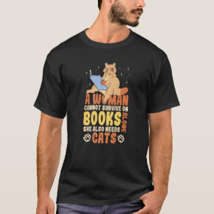 Lustige Frauen Bibliotheksmitarbeiterin Buch Katze T-Shirt