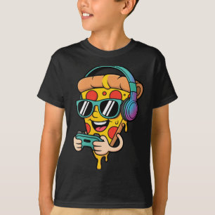 Lustige Frauen-Gamer-Pizza-Essen-Videospiel-Männer T-Shirt