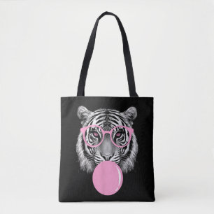 Lustige Frauen-Tigerbrille & Rosa Bubble Gum Anim Tasche