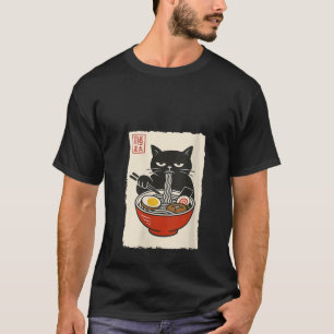 Lustige Frauenkatze mürrische Ramen Sumi e Kawaii T-Shirt