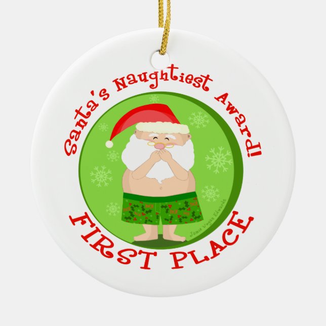 Lustige freche Sankt-Weihnachtsverzierung Keramikornament (Vorne)