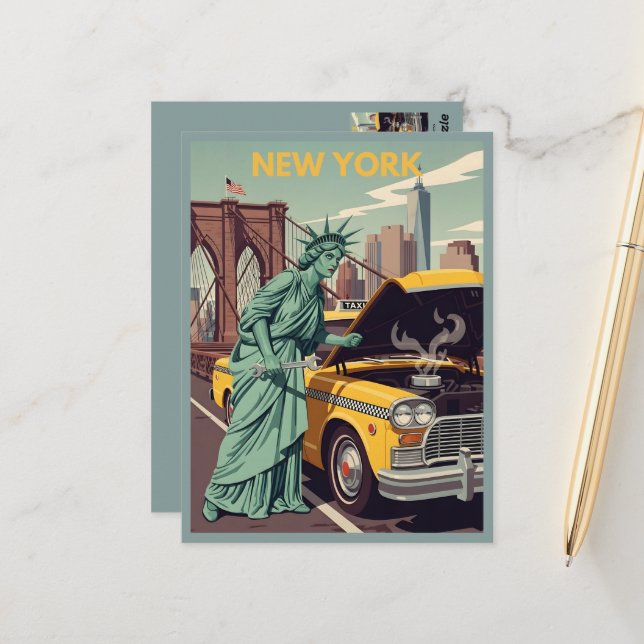 Lustige Freiheitsstatue NY Postkarte (Vorderseite/Rückseite Beispiel)
