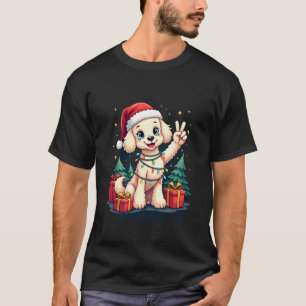 Lustige Friedenshand Pudel Weihnachtslichter Damen T-Shirt