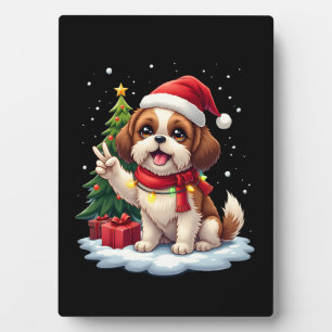 Lustige Friedenshand Shih Tzu Weihnachtslichter Da Fotoplatte