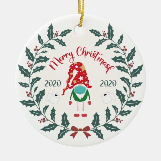 lustige frohe Christmask, Quarantine 2020 Keramik Ornament (Vorne)