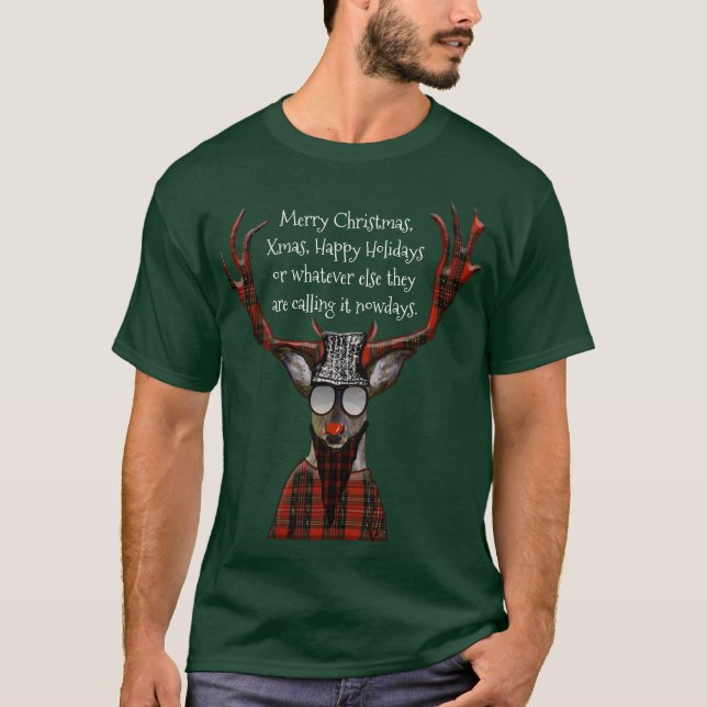 Lustige frohe Weihnacht-Hipster-Rotwild T-Shirt (Vorderseite)