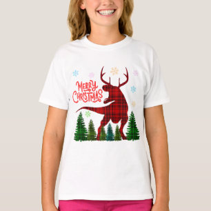 lustige fröhliche Weihnachten Dinosaurier Hirsch K T-Shirt