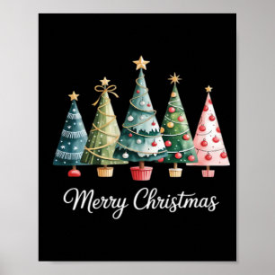 Lustige Fröhliche Weihnachtsbäume Bogen Santa Fami Poster