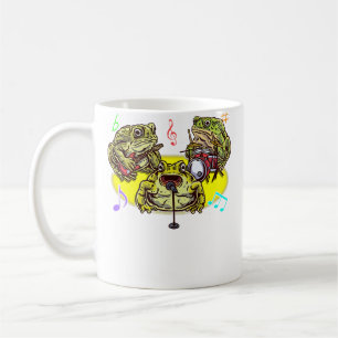 Lustige Froschbandmusiker spielen Gitarre Schlagze Kaffeetasse