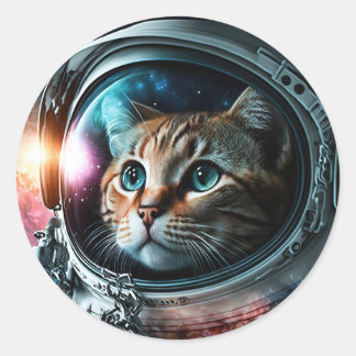 Lustige Galaxie Weltraum Katze Astronaut Geburtsta Runder Aufkleber