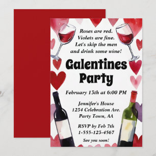 Lustige Galentine-Wein-Herzen Mädchenabend Einladung