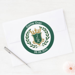 Lustige "Game Over" Hochzeitsmonogramm-Wappen Klas Runder Aufkleber