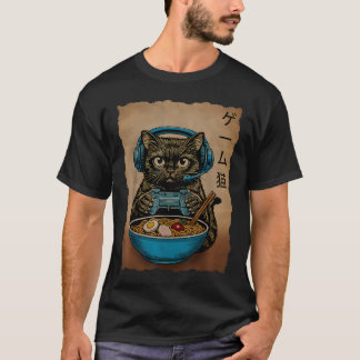 Lustige Gamer-Katze Jungen Japanische Ramen-Katze T-Shirt