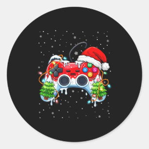 Lustige Gamer-Weihnachten-Santa-Hut-Videospiel-Ste Runder Aufkleber